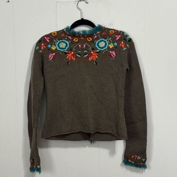 Spice of Life Boho Embroidered Wool Cardigan Small Art to wear - Picture 4 of 4